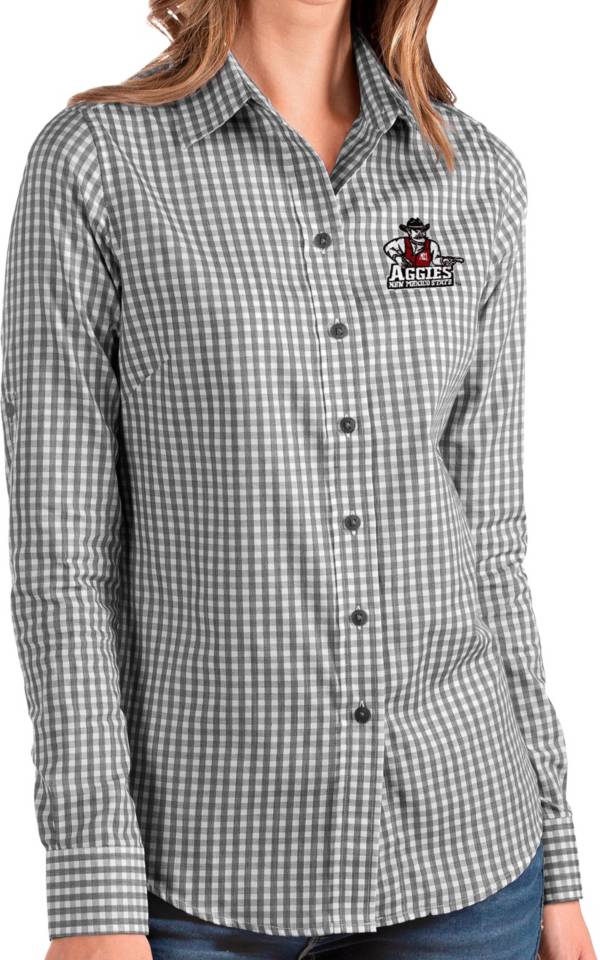 Antigua Women's New Mexico State Aggies Structure Button Down Long Sleeve Black Shirt