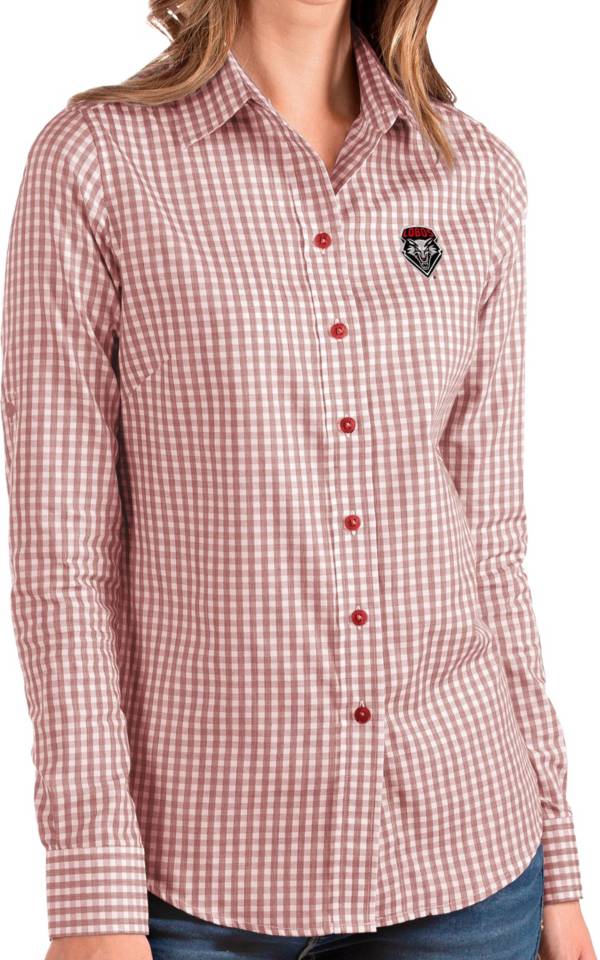 Antigua Women's New Mexico Lobos Cherry Structure Button Down Long Sleeve Shirt