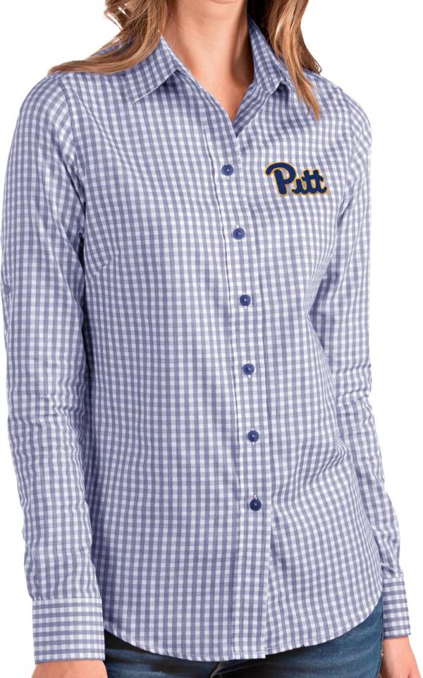 Antigua Women's Pitt Panthers Blue Structure Button Down Long Sleeve Shirt