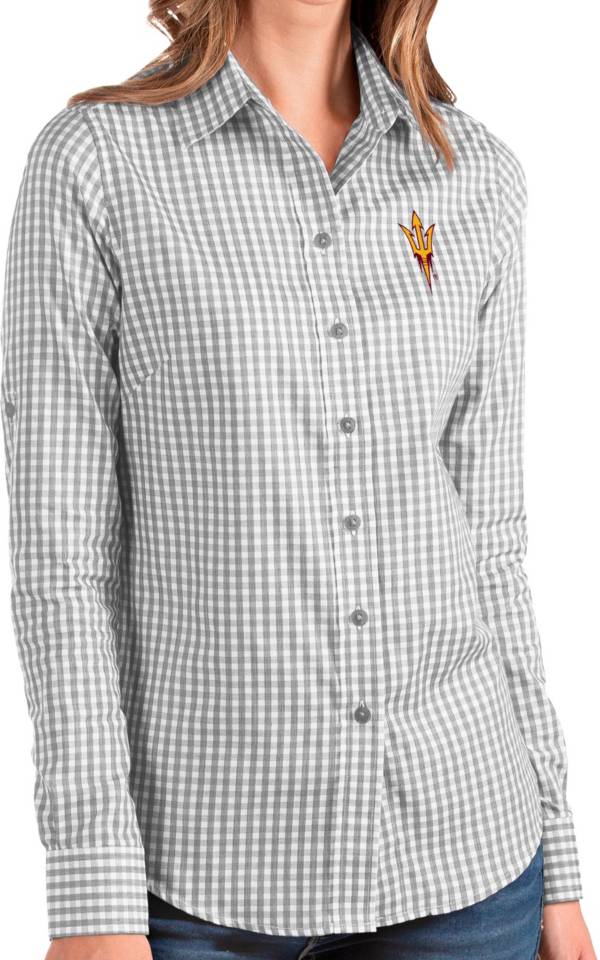 Antigua Women's Arizona State Sun Devils Grey Structure Button Down Long Sleeve Shirt