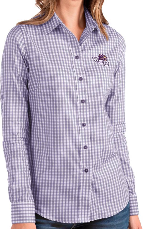 Antigua Women's Western Carolina Catamounts Purple Structure Button Down Long Sleeve Shirt