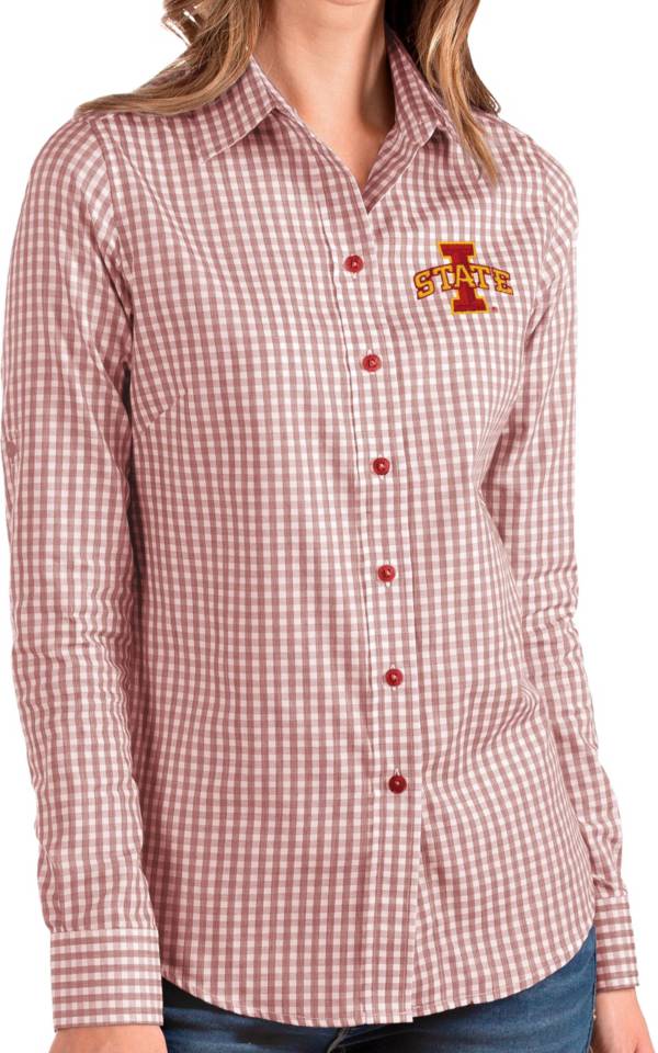 Antigua Women's Iowa State Cyclones Cardinal Structure Button Down Long Sleeve Shirt