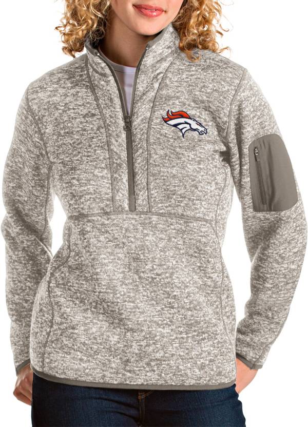 Antigua Women's Denver Broncos Fortune Quarter-Zip Oatmeal Pullover