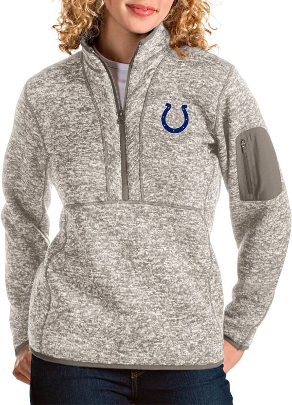 Antigua Women's Indianapolis Colts Fortune Quarter-Zip Oatmeal Pullover