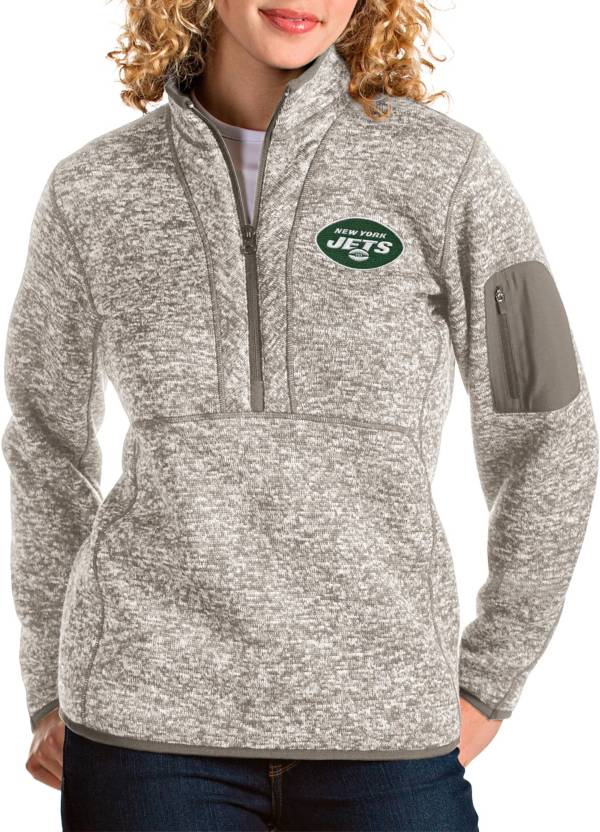 Antigua Women's New York Jets Fortune Quarter-Zip Oatmeal Pullover product image