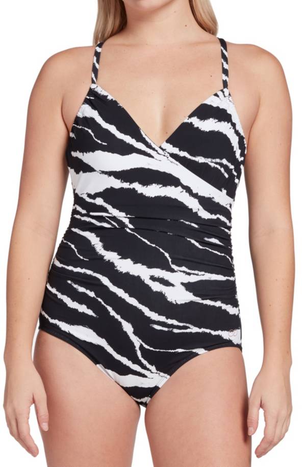 CALIA Women's Ruched Printed One Piece Swimsuit