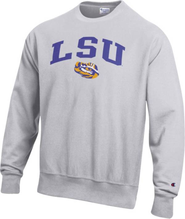 Champion Men's LSU Tigers Grey Reverse Weave Crew Sweatshirt product image