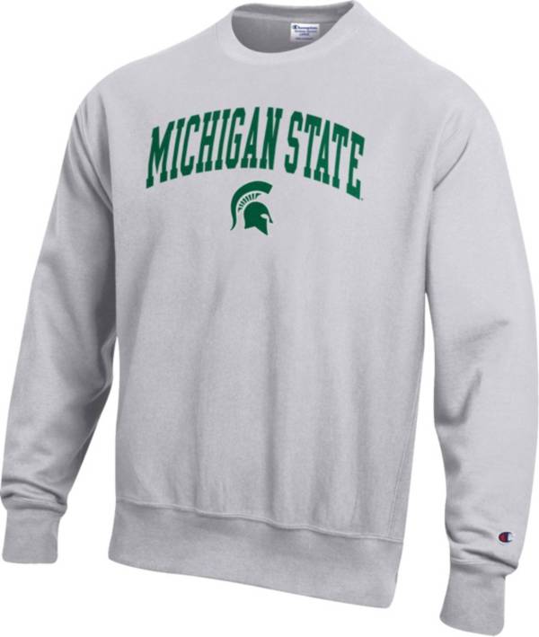 Champion Men's Michigan State Spartans Grey Reverse Weave Crew Sweatshirt