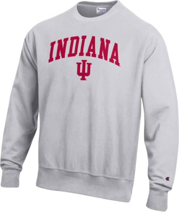 Champion Men's Indiana Hoosiers Grey Reverse Weave Crew Sweatshirt