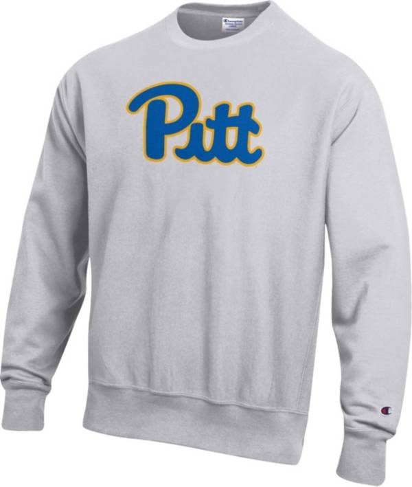 Champion Men's Pitt Panthers Grey Reverse Weave Crew Sweatshirt