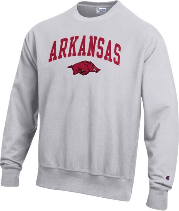 Champion Men's Arkansas Razorbacks Grey Reverse Weave Crew Sweatshirt