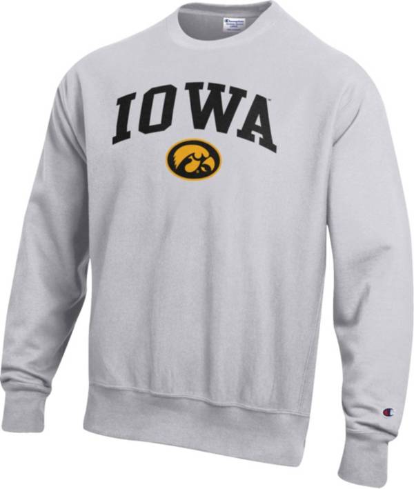 Champion Men's Iowa Hawkeyes Grey Reverse Weave Crew Sweatshirt