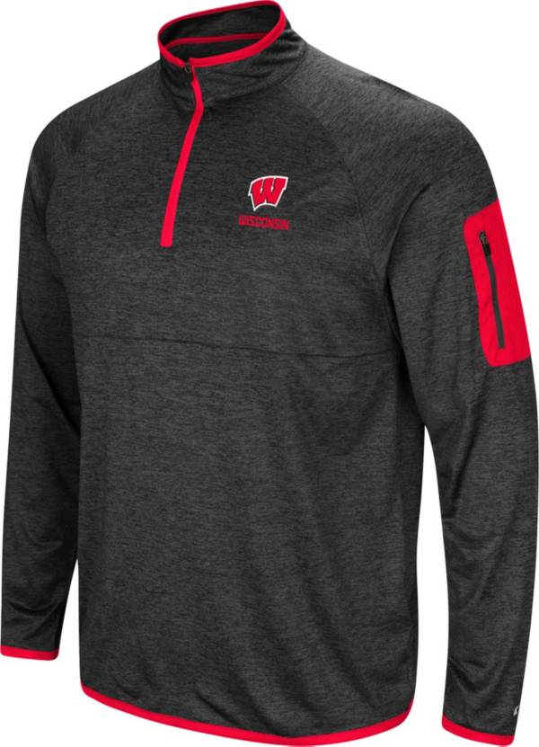Colosseum Men's Wisconsin Badgers Grey Indus River Quarter-Zip Pullover Shirt product image