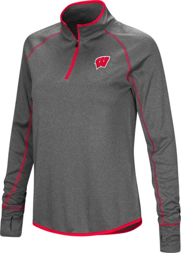 Colosseum Women's Wisconsin Badgers Grey Stingray Quarter-Zip Pullover Shirt product image