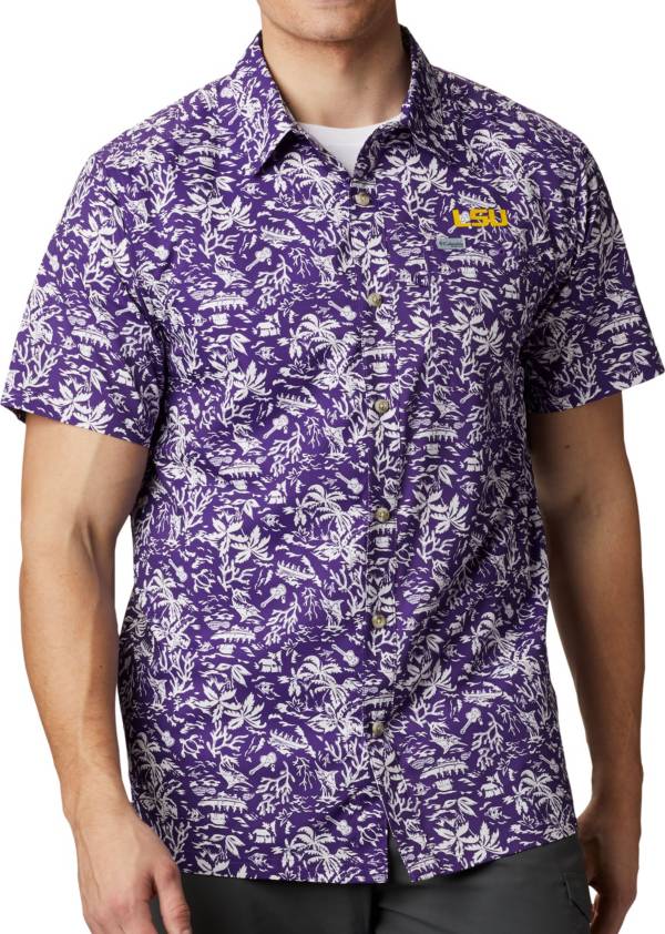 Columbia Men's LSU Tigers Purple Super Slack Tide Button-Down Shirt