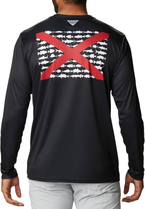 Columbia PFG Men's Black Long Sleeve Fish/Flag Print T-Shirt 3XL 4XL 5XL 