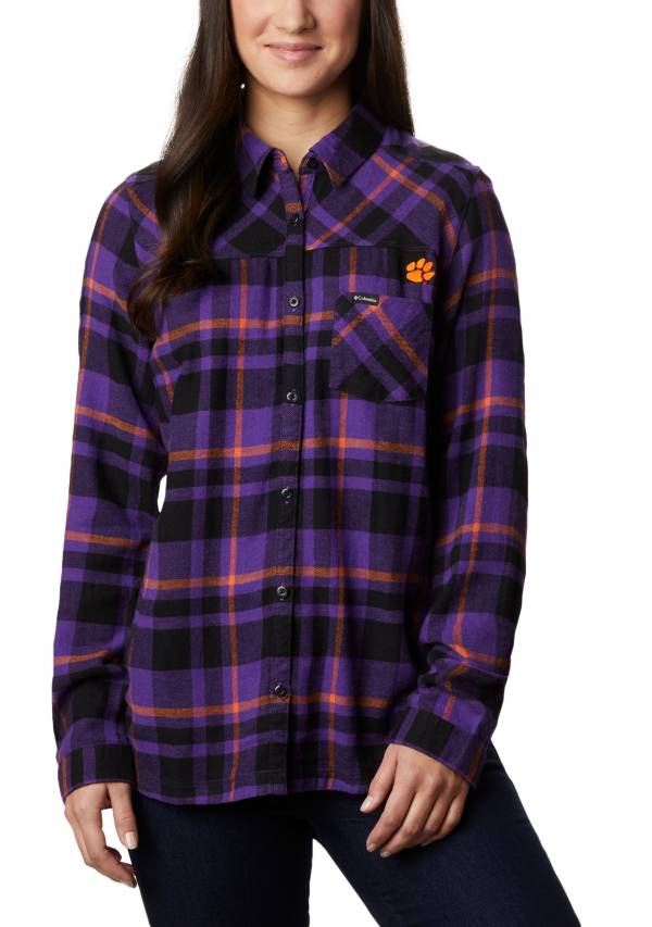 Columbia Women's Clemson Tigers Regalia Plaid Flare Gun Flannel Long Sleeve Shirt