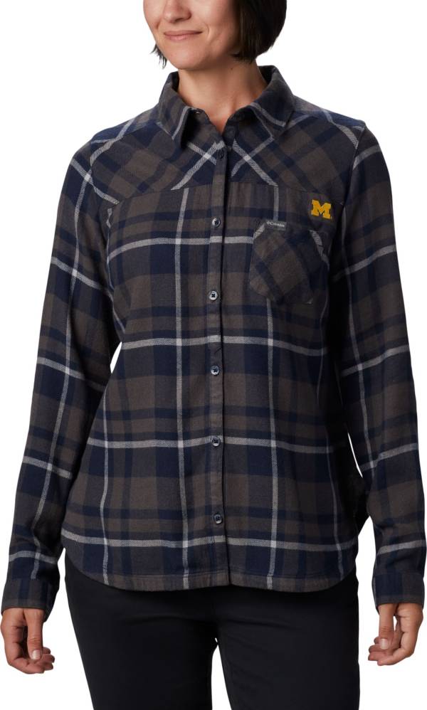 Columbia Women's Michigan Wolverines Blue Plaid Flare Gun Flannel Long Sleeve Button Down Shirt