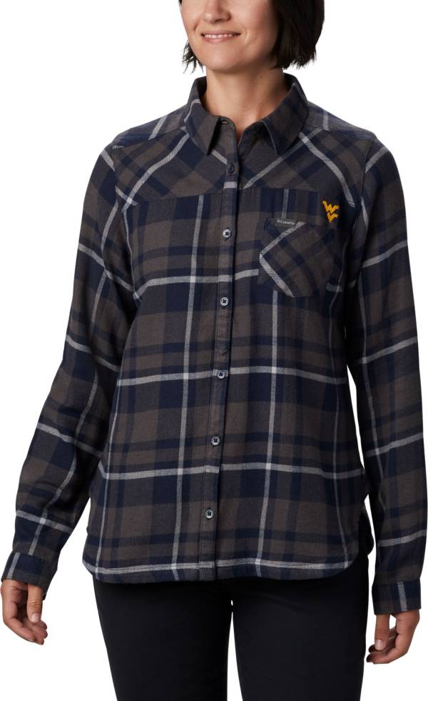 Columbia Women's West Virginia Mountaineers Blue Plaid Flare Gun Flannel Long Sleeve Button Down Shirt