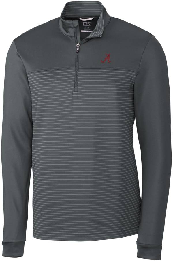 Cutter & Buck Men's Alabama Crimson Tide Grey Traverse Stripe Half-Zip Pullover Shirt