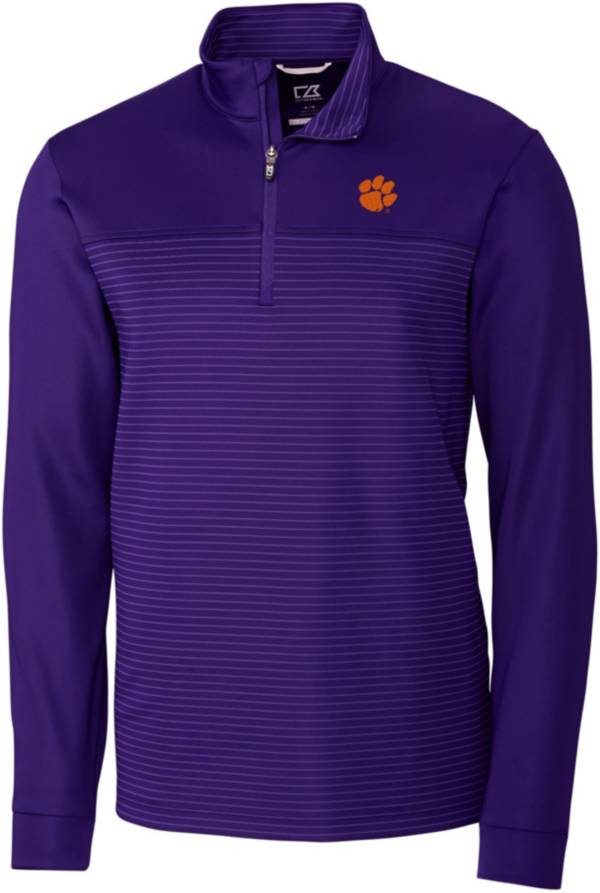 Cutter & Buck Men's Clemson Tigers Regalia Traverse Stripe Half-Zip Pullover Shirt