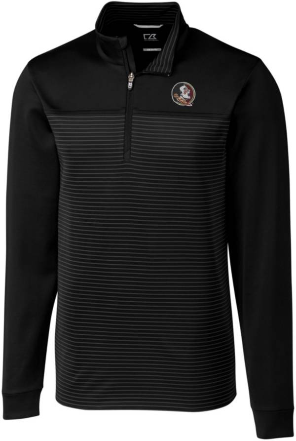 Cutter & Buck Men's Florida State Seminoles Traverse Stripe Black Half-Zip Pullover Shirt