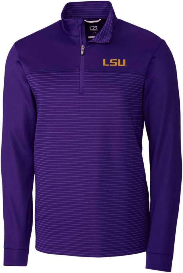 Cutter & Buck Men's LSU Tigers Purple Traverse Stripe Half-Zip Pullover Shirt product image