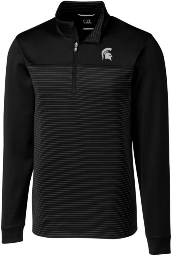 Cutter & Buck Men's Michigan State Spartans Traverse Stripe Black Half-Zip Pullover Shirt product image