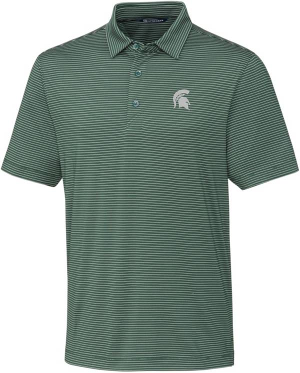 Cutter & Buck Men's Michigan State Spartans Green Forge Pencil Stripe Polo