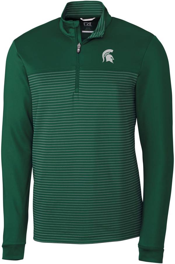 Cutter & Buck Men's Michigan State Spartans Green Traverse Stripe Half-Zip Pullover Shirt