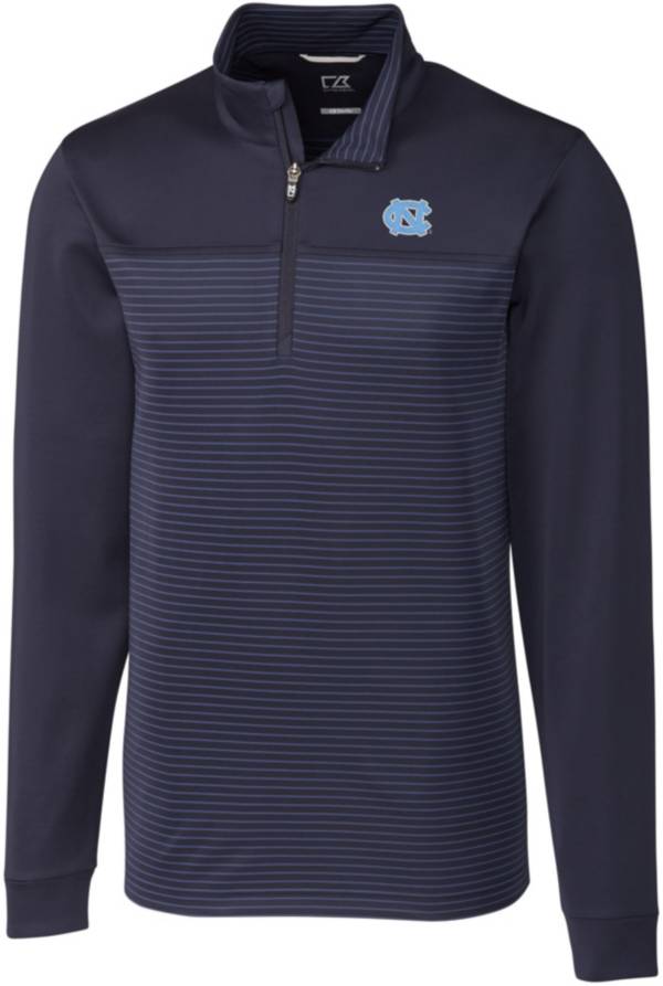 Cutter & Buck Men's North Carolina Tar Heels Navy Traverse Stripe Half-Zip Pullover Shirt