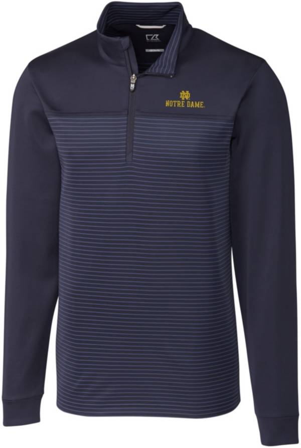 Cutter & Buck Men's Notre Dame Fighting Irish Navy Traverse Stripe Half-Zip Pullover Shirt