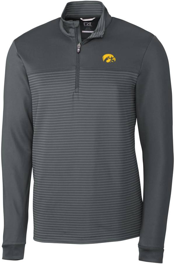 Cutter & Buck Men's Iowa Hawkeyes Grey Traverse Stripe Half-Zip Pullover Shirt