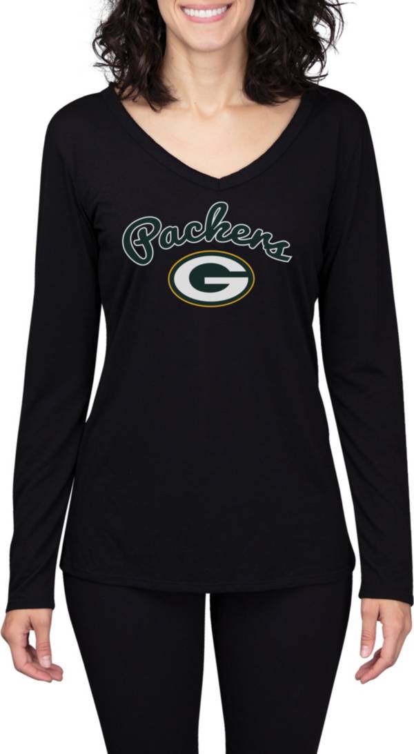 Concepts Sport Women's Green Bay Packers Marathon Black Long Sleeve T-Shirt