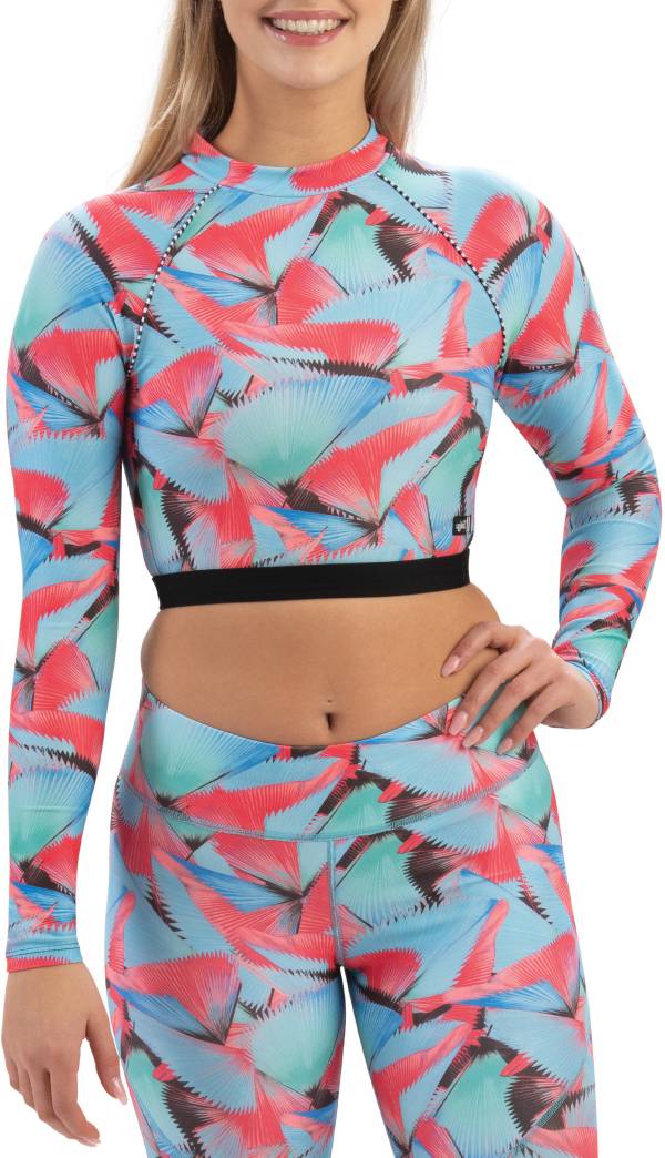 Dolfin Women's Revibe Print Cropped Mock Neck Long Sleeve Rash Guard