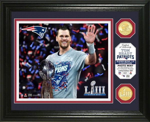Highland Mint Super Bowl LIII Champions New England Patriots Tom Brady Trophy Bronze Coin Photo Mint