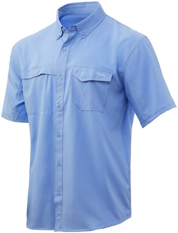 Huk Men's Tide Point Woven Solid Short Sleeve Button Down Shirt