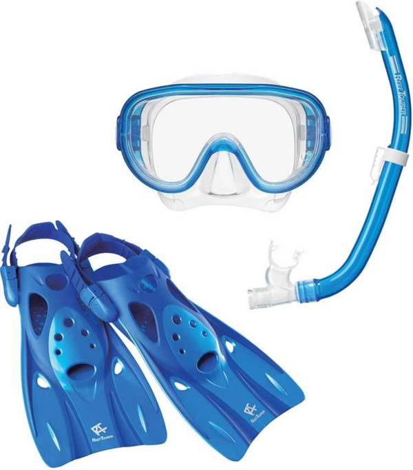 Reef Tourer Adult Single-Window Mask, Snorkel and Fin Traveling Set