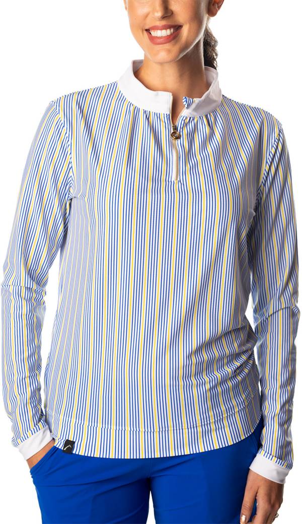 SwingDish Women's Stripe Boyfriend 1/4 Zip Golf Pullover