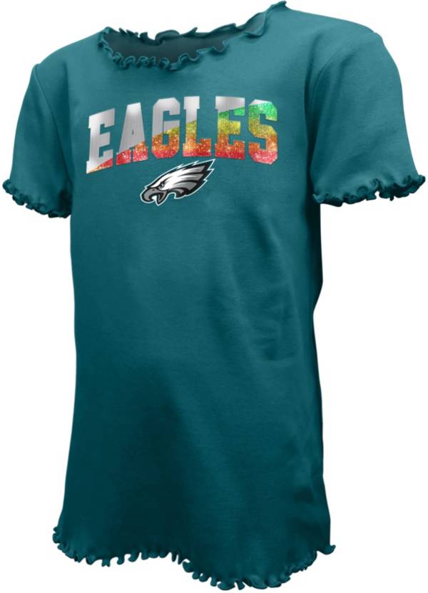 New Era Youth Girls' Philadelphia Eagles Green Flip Sequins T-Shirt