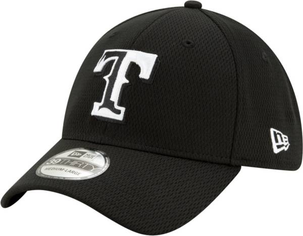 New Era Men's Texas Rangers 39Thirty Black Batting Practice Stretch Fit Hat