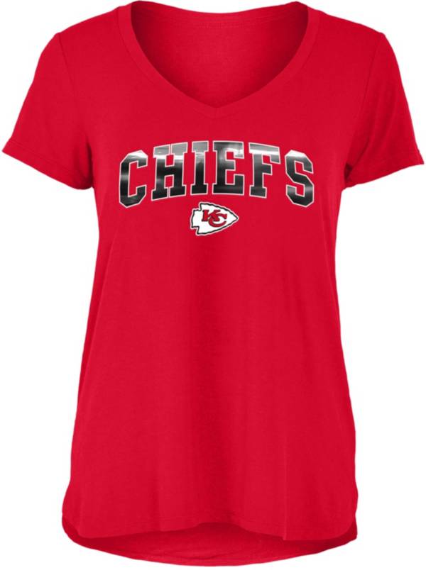 New Era Women's Kansas City Chiefs Red Foil V-Neck T-Shirt