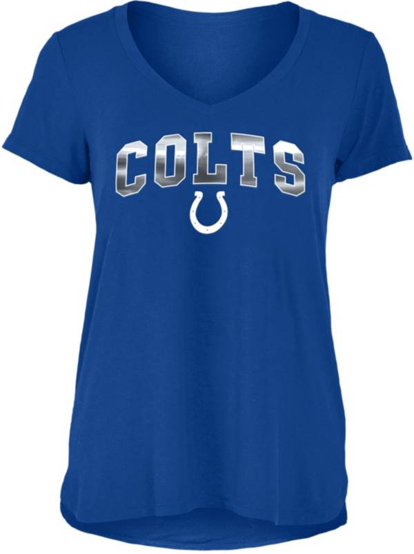 New Era Women's Indianapolis Colts Blue Foil V-Neck T-Shirt