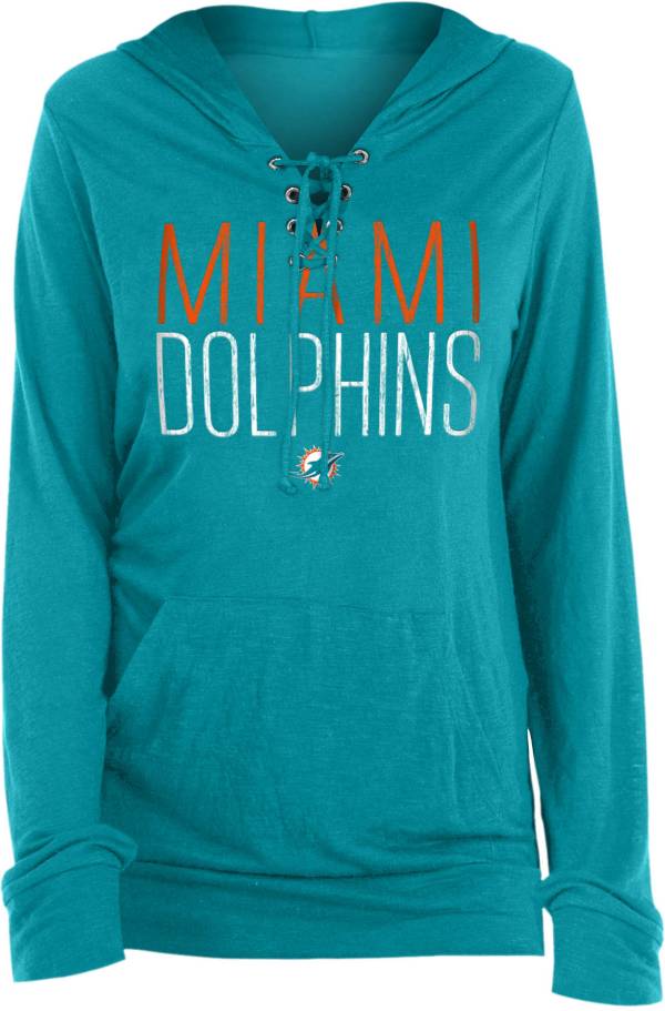 New Era Women's Miami Dolphins Lace Hood Aqua Long Sleeve T-Shirt