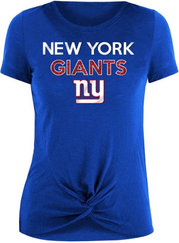 New Era Women's New York Giants Blue Glitter Knot Front T-Shirt