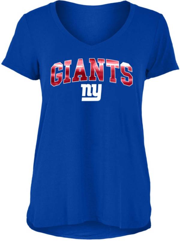 New Era Women's New York Giants Blue Foil V-Neck T-Shirt