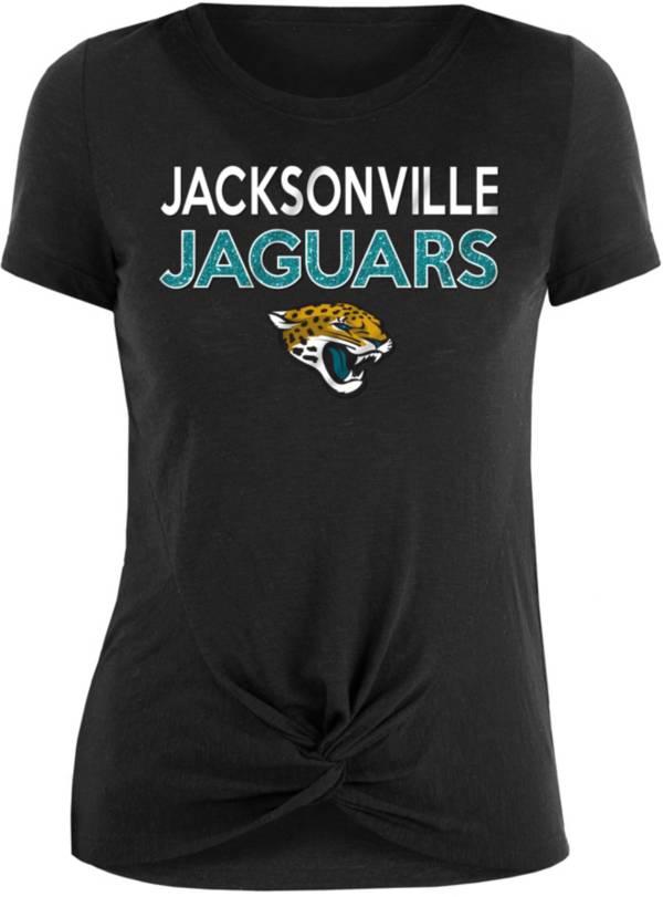 New Era Women's Jacksonville Jaguars Glitter Knot Front Black T-Shirt