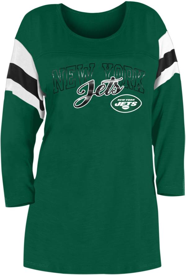 New Era Women's New York Jets Foil Slub Green Three-Quarter Sleeve T-Shirt