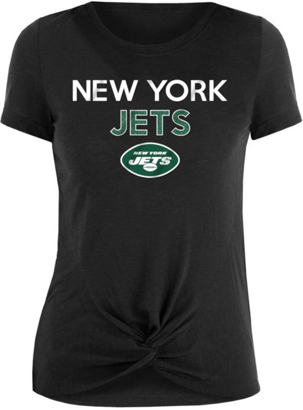 New Era Women's New York Jets Glitter Knot Front Black T-Shirt