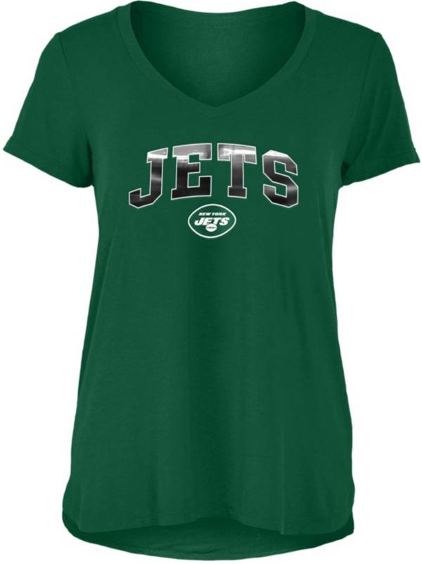 New Era Women's New York Jets Green Foil V-Neck T-Shirt